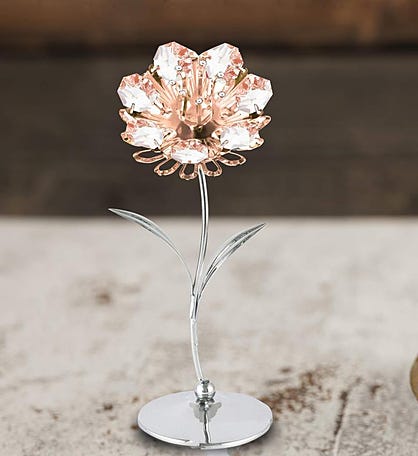 Chrome And Rose Plated Crystal Sunflower Figurine Ornament By Matashi